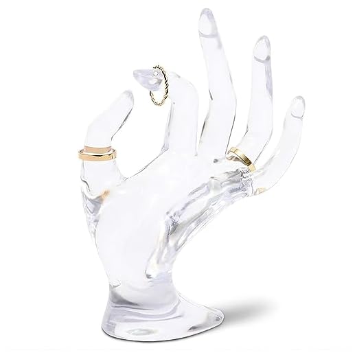 Juvale Ring Holder for Women Hand Shaped Display Stand - 6.3 in, Clear Acrylic, Glossy Finish - Jewelry Holder & Stand for Rings - Plastic Hand Display