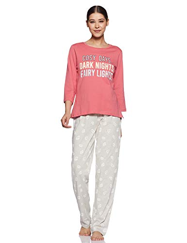 Image of Amazon Brand - Eden & Ivy Women's T-Shirt & Pyjama Set Loose Fit Pyjama (EI /SW /EIPS02 Pink & Grey S)