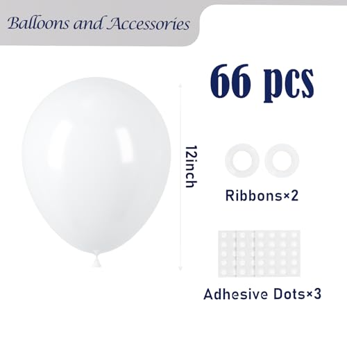 Image of Voircoloria White Balloons, 66pack 12inch White Pearl Latex Party Balloons for Wedding, Birthday, Graduation, Bridal Shower, Baby Shower, Bachelorette and Engagement Decorations