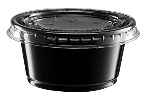Image of 2 oz - Black Diposable Plastic Portion Cups With Lids, Small Mini 100 Sets