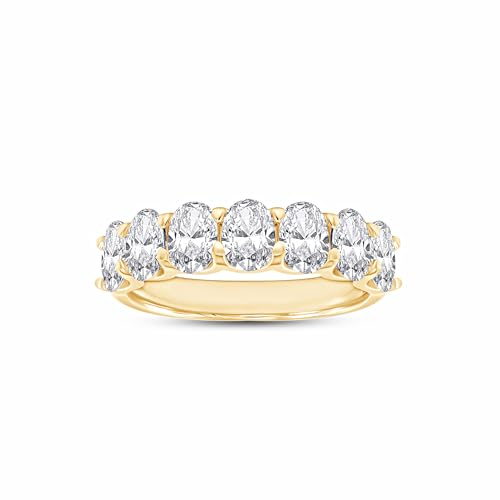 3 Carat 6X4MM Oval Cut Lab Created Moissanite Seven Stone Engagement Ring For Women In 14K Gold Plated Sterling Silver Half Eternity Stackable Band Ring (VVS1/3.00 Cttw)