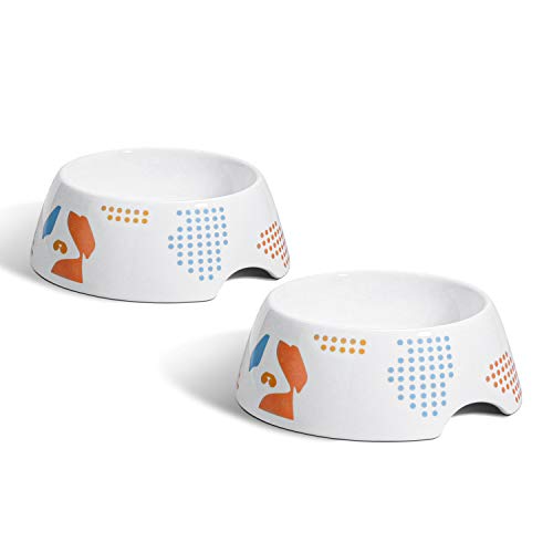 ComSaf MSBC Ceramic Dog Food Bowl for Small Medium Dogs and Cats 14OZ Set of 2, Pet Feeder Water Bowl Dinner Set Gift for Puppies (Pattern)