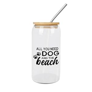 Yelolyio Strandmotiv Glasbecher mit Bambusdeckel