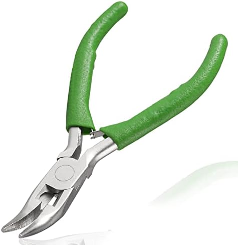 LEONTOOL Mini Bent Nose Pliers with Serrated Jaw 4.7 Inches Bent Chain Nose Pliers for Jewelry Making Wire Cutter for Crafting and Repair Working in Tight Spaces