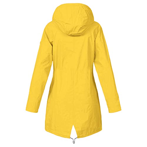 Favipt Women Rain Jacket Fleece Lined Long Sleeve Hooded Waterproof Rain Coats Plus Size Lightweight Outdoor Windbreaker Yellow #TOP3