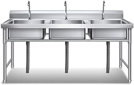 Commercial Restaurant Sink Utility Laundry Sink Stainless Steel Free-Standing Kitchen Sink Set 3 Compartment Single Bowl w/Faucet & Drainboard for Laundry Garage Camping