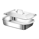 Lasagnepfanne aus Edelstahl mit Deckel, handelsübliche Qualität, 45,7 x 27,9 cm, tiefe Auflaufform zum Kochen im Ofen, großer Bräter mit Griffen, robuste Blechpfanne (45 Tiefe)