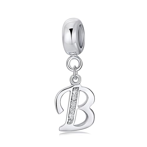 Symretie Pendentif avec Initiale B en Argent 925 pour Femme, Compatible avec les Bracelets et Colliers de Style Pandora et Européen. Convient aux Femmes et aux Filles.