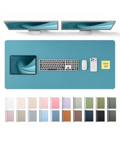 Image of YSAGi Leather Desk Pad Protector, Office Desk Mat, Large Mouse Pad, Non-Slip PU Leather Desk Blotter, Laptop Desk Pad, Waterproof Desk Writing Pad for Office and Home (Turquoise,47 inch x 17 inch)