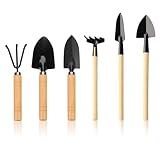 Juego de herramientas de jardín, juego de 6 piezas, pala de jardín pequeña, mango de madera, mini herramientas de jardín, garras de jardín, herramientas manuales para bonsái, plantas y flores en