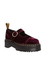 Dr. Martens Womens Vegan Addina Mary Jane Shoe Vegan Velvet, Cherry Red, UK 6/US 8