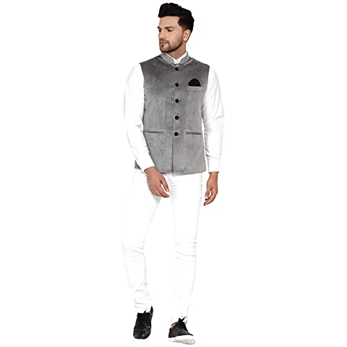 Image of Veera Paridhaan Men's Velvet Solid Green Nehru Jacket NEW