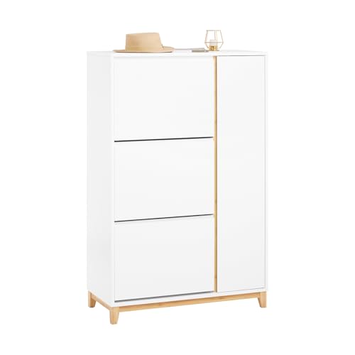 SoBuy Zapatero Estrecho con Solapas y Puerta – Mueble Zapatero Recibidor Blanco de Entrada – para 15-20 Pares de Zapatos – Ahorra Espacio – Fácil de Montar – 80x34x122cm FSR189-WN