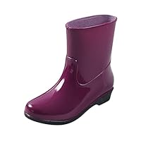 SRTUMEY Wide Calf Boots for Women Size 8 Women's Short Shoes Rain Boots Womens Ankle Rainboot Slip On Garden Boot Rubber Shoes Ladies Short Wellies Purple