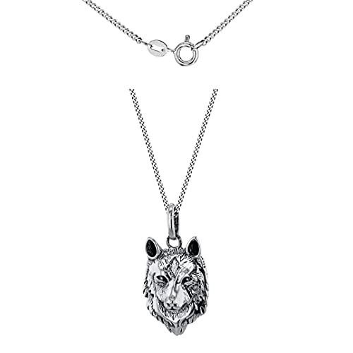 Pendentif loup en argent sterling rhodié et oxydé de qualité supérieure