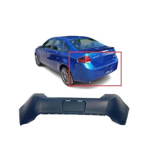 Image of Compatible with Ford Focus 2009-2011 Rear Bumper Cover | Primed, Without Parking Sensor Holes, Without Tow Hook Hole, Sedan /Coupe, Ready to Paint, OEM 9S4Z17K835BAPTM, FO1100643