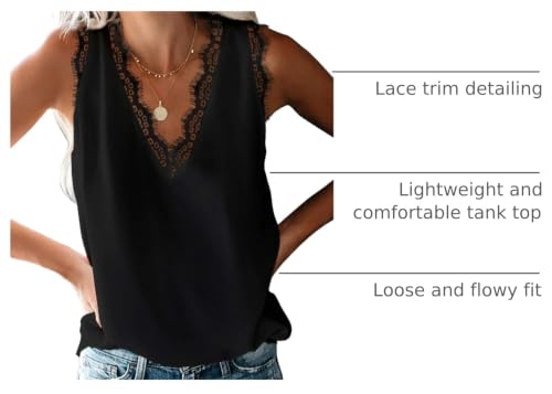 BLENCOT Women Lace Trim Tank Tops Summer V Neck Fashion Shirts