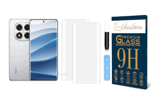 Image of GlassVerse Redmi Note 14 Pro 5G UV Tempered Glass Screen Protector. Pack Of 2 | 3D Curved Edge | 9H Hardness | Full UV Glue with UV Light | Anti-Scratch | Case Friendly | HD Clear. (6.67 Inches)