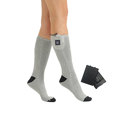 SEEZSSA Beheizte Socken für Herren Damen, Elektrische Heizsocken mit 3 Heizstufen, Verdickte Baumwolle Thermosocken, Winter Kalte Fußwärmer für Outdoor Sport Ski, Batterie Nicht enthalten, Grau Cover