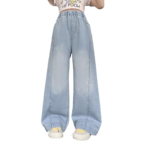 Tween Girls Baggy Jeans-Wide Leg Pearl Denim Pants with Pockets, Fashion Casual Elastic Waistband Jeans for Girls2
