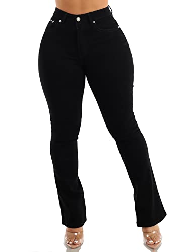 Moda Xpress Womens Juniors High Waisted Black Bootcut Jeans W Pocket Design 10443C #TOP3