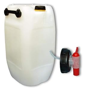 plasteo® 60L Getränke- Wasserkanister Behälter Kübel naturfarben mit Schraubdeckel + Hahn (DIN 71) | Lebensmittelecht | Tragbar mit 3 Griffen | Indoor und Outdoor | BPA Frei | Made in Germany