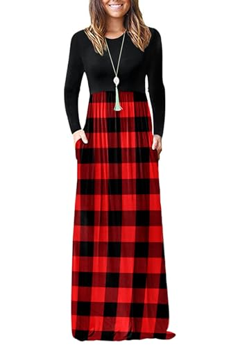 Image of AUSELILY Womens Long Sleeve Maxi Dress Casual Empire Waist with Pockets | Versatile year round long dress for spring, fall, winter, available in floral prints and solids