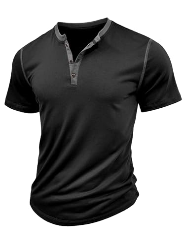HOTake Men's Henley Shirts Short Sleeve Fitted Cotton Muscle T-Shirt with Button
