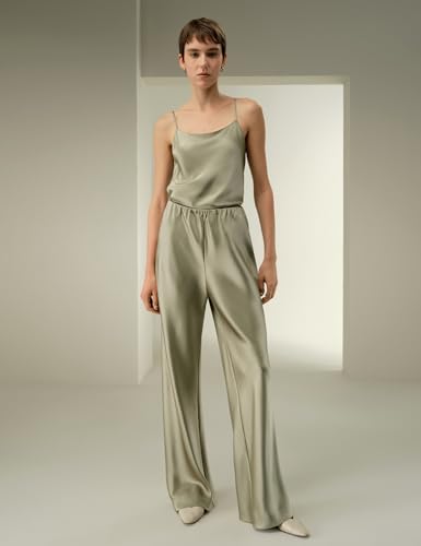 LilySilk Silk Satin Womens Trousers Ladies Work Pants with Elastic Waist Straight Leg for Women Business Casual3