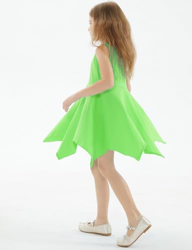Noomelfish Girls Handkerchief Hem Twirl Dress Summer Cotton Sleeveless Skater Sundress (3-12 Years)4
