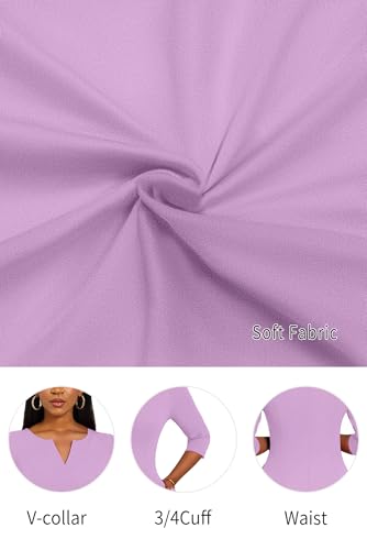 Image of Nmoder Midi Dresses for Women A-Line Fit and Flare Dress 3 /4 Sleeve V Neck Cocktail Wedding Guest Work Dress with Pockets
