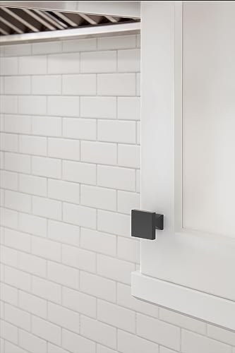 Image of Amerock 10 Pack 1-1 /16 inch Square Pedestal Matte Black Cabinet Knob | Durable Zinc drawer knob and cabinet hardware, ideal for kitchen cabinets, bathroom vanities, dressers, and furniture