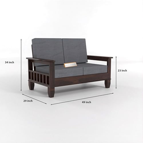 Image of Sheesham Wooden 5 Seater Sofa Set for Living Room | Solid Wood 3+2 Seater Cushion Sofa Sets with Newspaper Holder for Home & Office | Wooden Furniture Sofa for Lounge Walnut Finish