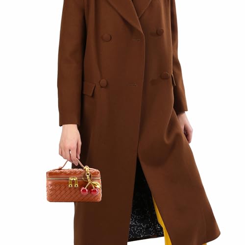 Image of Small Woven Box Crossbody Bags for Women Designer Leather Mini Top Handle Clutch Purse Square Vanity Bag with Cherry Charm