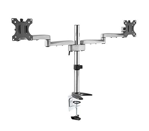 TS1811, Monitor-Ständer 2 Monitore, Schwenkbar, Neigbar, 13-27 Zoll (33-69 cm), Tisch-Halterung, Stand-Fuß, VESA 100x100, Silber