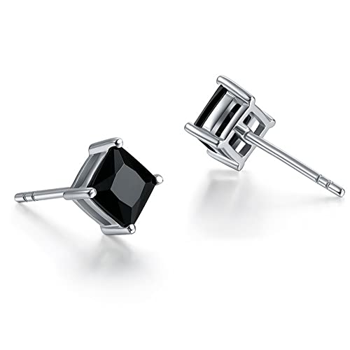 Unisex Princess cut Black Onyx 925 Sterling Silver Stud Earrings Platinum Plated Fine Jewelry for Men Women2