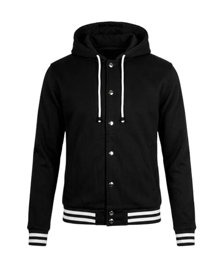 Image of Decrum Hooded Varsity Jacket Men - Fashion Trendy Casual High School Baseball Letterman Mens Hoodie Bomber Jackets