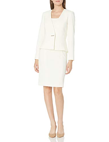 Tahari ASL Women's Plus Size Peplum Jacke and Dress Set, Vanilla Ice, 14W