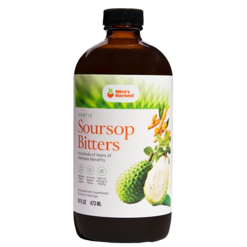Miras Harvest Soursop Bitters Liquid 16oz Premium Grade for Gut Support with Moringa Bitter Wood Apple Cider Vinegar