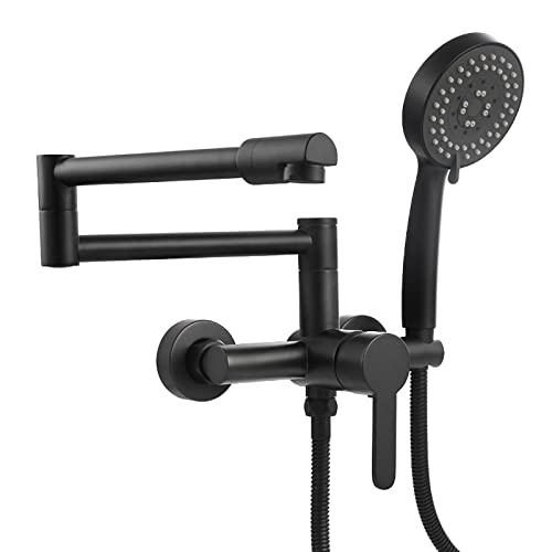Robinet de baignoire mural compact pour éviter les chocs grâce au bec pliable et 5 jets