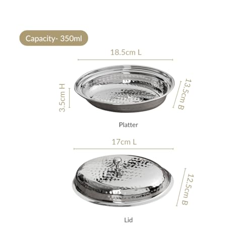 Image of Nestasia Stainless Steel Serving Bowl with Lid (350ml) - Hammered Oval Steel Curry Dish with Glossy Finish | Rust, Stain & Scratch Resistant Entree Dish for Serving Dal, Curry, Sabji, Gravy