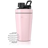 Arendo - Edelstahl Trinkflasche mit Mix kugel, 500ml, Edelstahl Mix Ball, Spülmaschinen geeignet, Edelstahl Eiweiß Shaker Protein Shaker, Proteinshaker für Freizeit Sport Fitness, Rosa