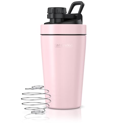 Arendo - Edelstahl Trinkflasche mit Mix kugel 500ml Edelstahl Mix Ball Spülmaschinen geeignet Edelstahl Eiweiß Shaker Protein Shaker Proteinshaker für Freizeit Sport Fitness Rosa