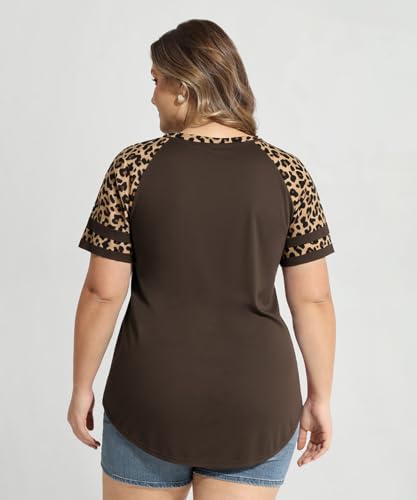 Image of CARCOS Plus Size Tops for Women Short Sleeve Summer Pullover Color Block Crewneck /V Neck Tee Tunic Loose Fit Tshirts XL-5XL