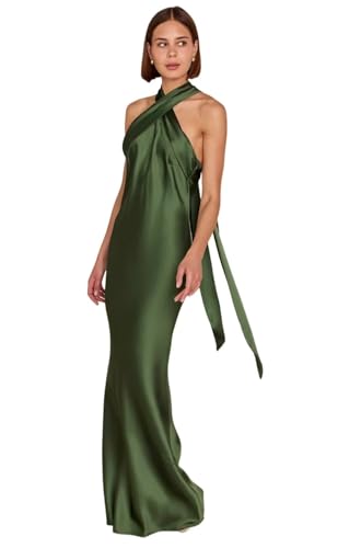 Dessiny Halter Satin Bridesmaid Dresses for Women with Slit Long Bow Pleated Formal Party Dress 2025 DE135