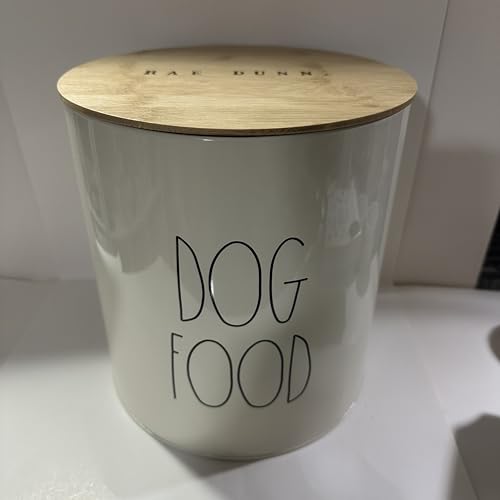 Rae - DOG FOOD White Metal Pet Food Storage Canister with Bamboo Lid ANIMAL LOVER DOG LOVER - Dunn By Magenta