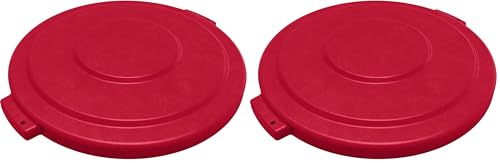 Image of SPARTA Bronco Waste Container Trash Can Lid, Round Trash Bin for Disposal, 32 Gallons, Red (Pack of 2)