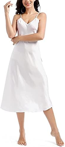 Amlztr Womens Satin Nightgown Long Slip Sleep Dress Silk V Neck Nightgowns