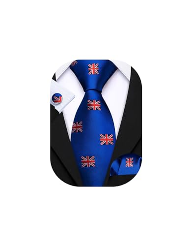 Barry.Wang - Barry.Wang Union Jack British Flag Ties Silk Royal Blue Men Necktie Set Handkerchief Cufflinks Formal - -17%