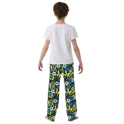 ZZXXB Football Geometry Boys Long Pants Soft Trousers Elastic Waist Kids Lounge Bottoms with Pockets S-XL3